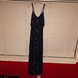 Navy Blue sequin designed prom dress